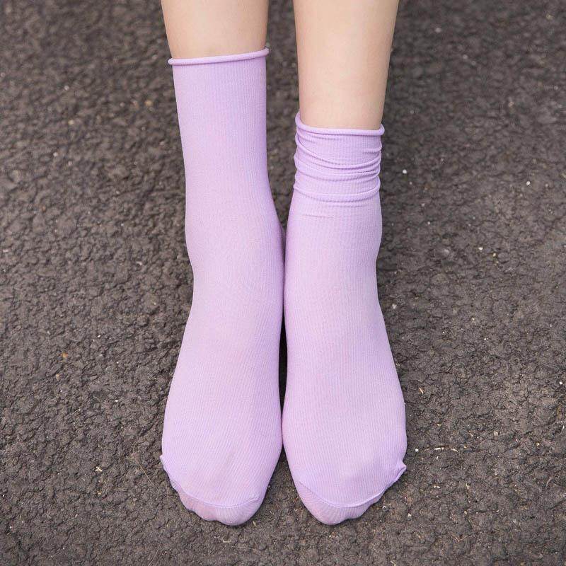 MNO.9 Fashion Retro Solid Color Ankle Socks  ถุงเท้าหญิง วินเทจ สไตส์ญี่ปุ่น ถุงเท้ายาว