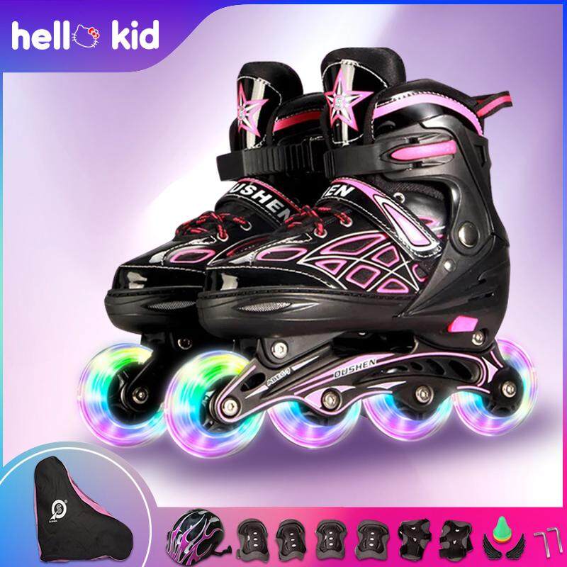 รองเท้าอินไลน์สเก็ต ของเด็กหญิงและชาย ออกแบบdoubleล็อก ปลอดภัย ล้อมีไฟ  Roller Skate