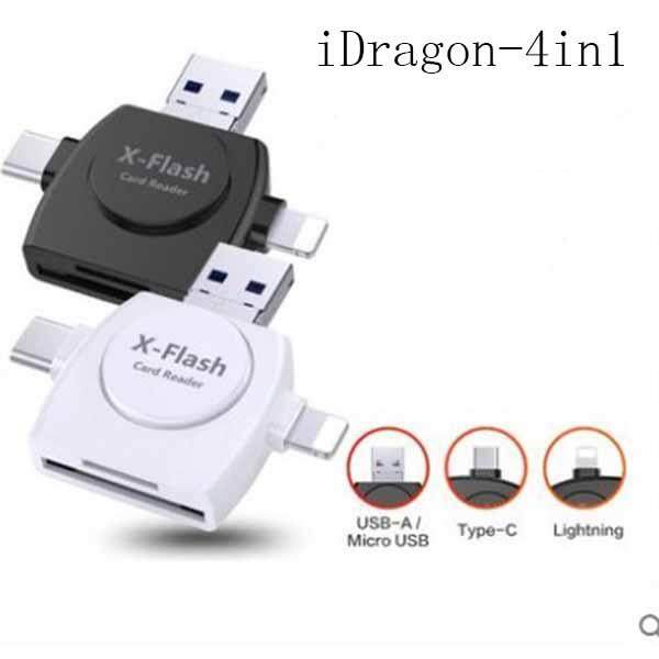 iDragon การ์ดรีดเดอร์ 5 in1 OTG card reader,TF, Lightning 8-pin, Micro USB, Type-C Smart Card Reader with Micro USB Charge port