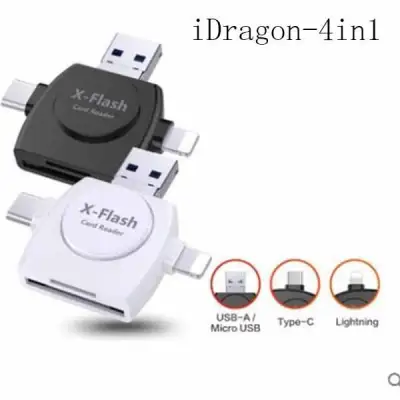 iDragon การ์ดรีดเดอร์ 5 in1 OTG card reader,TF, Lightning 8-pin, Micro USB, Type-C Smart Card Reader with Micro USB Charge port