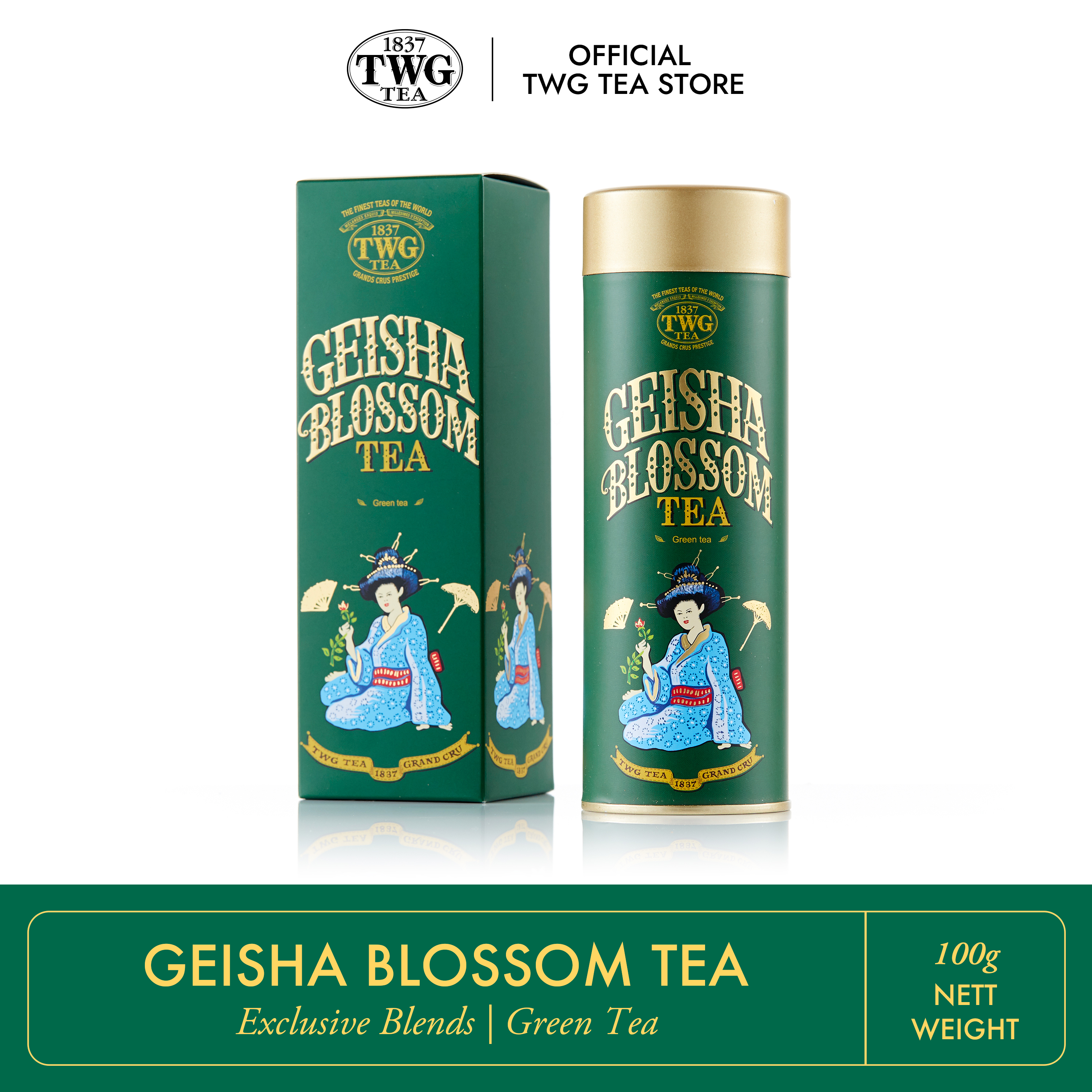 Twg Tea | Geisha Blossom Tea | Green Tea Blend | Haute Couture Tea Tin Gift 100g / Tea Tee Doo-Bi-Gee Green Tea Geisha Blossom Tea, Packaged 100 Grams. ราคา 1,605 บาท*ส่งฟรี