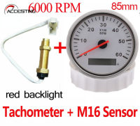 【จัดส่งจากประเทศไทย】3000/4000/6000/8000 RPM 85 มม มาตรวัดความเร็วรอบพร้อมไฟพื้นหลังสีแดง เหมาะสำหรับเรือ SUV รถเรือยอร์ช 12V/24V วัดรอบเครื่อง