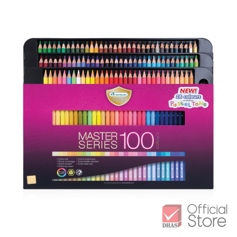 Master Art ดินสอสีไม้ แท่งยาว 100 สี รุ่นใหม่ สีเข้มสดระบายสวย - จำนวน 1 กล่อง