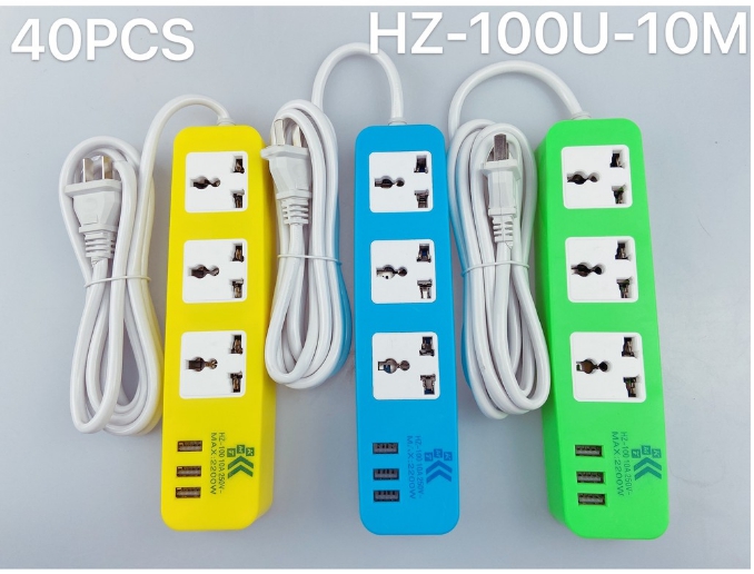 ปลั๊กไฟ ปลั๊กไฟusb 3ช่อง 3 USB สาย 3-10 เมตร ปลั๊กไฟusb ปลั๊กสามตา ปลั๊กพ่วง ปลั๊กชาร์จusb รางปลั๊กไฟ ปลั๊ก 3 ตา รุ่น HZ-100U ปลั๊กพ่วง คละสี ราคา 1ชิ้น