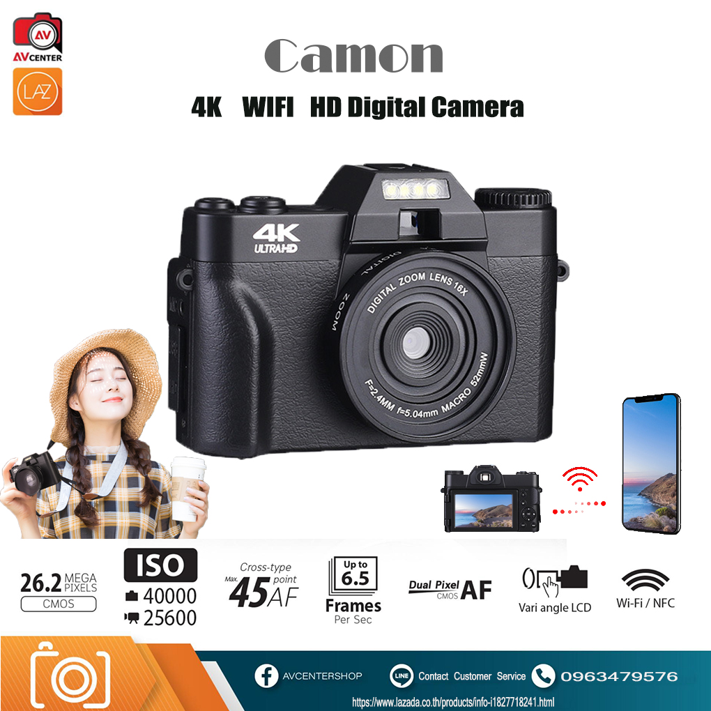 【ฝ่ายสนับสนุนด้านเทคนิคของ Canon】กล้องดิจิตอลซูมดิจิตอล Full HD1080P 16x กล้อง HD กล้องดิจิตอลซูมระดับมืออาชี กล้องถ่ายรูปกับวิดีโอบล็อกที่ความชัดเจนระดับสูง