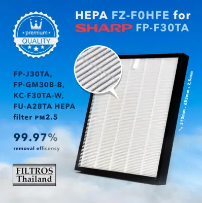 แผ่นกรองอากาศ HEPA FZ-F30HFE / FU-A28TA for SHARP FP-F30TA, FP-J30TA,FP-GM30B-B, KC-F30TA-W Sharp Air Purifier HEPA filter PM 2.5 removal 99.97% + แผ่นใยสังเคราะห์