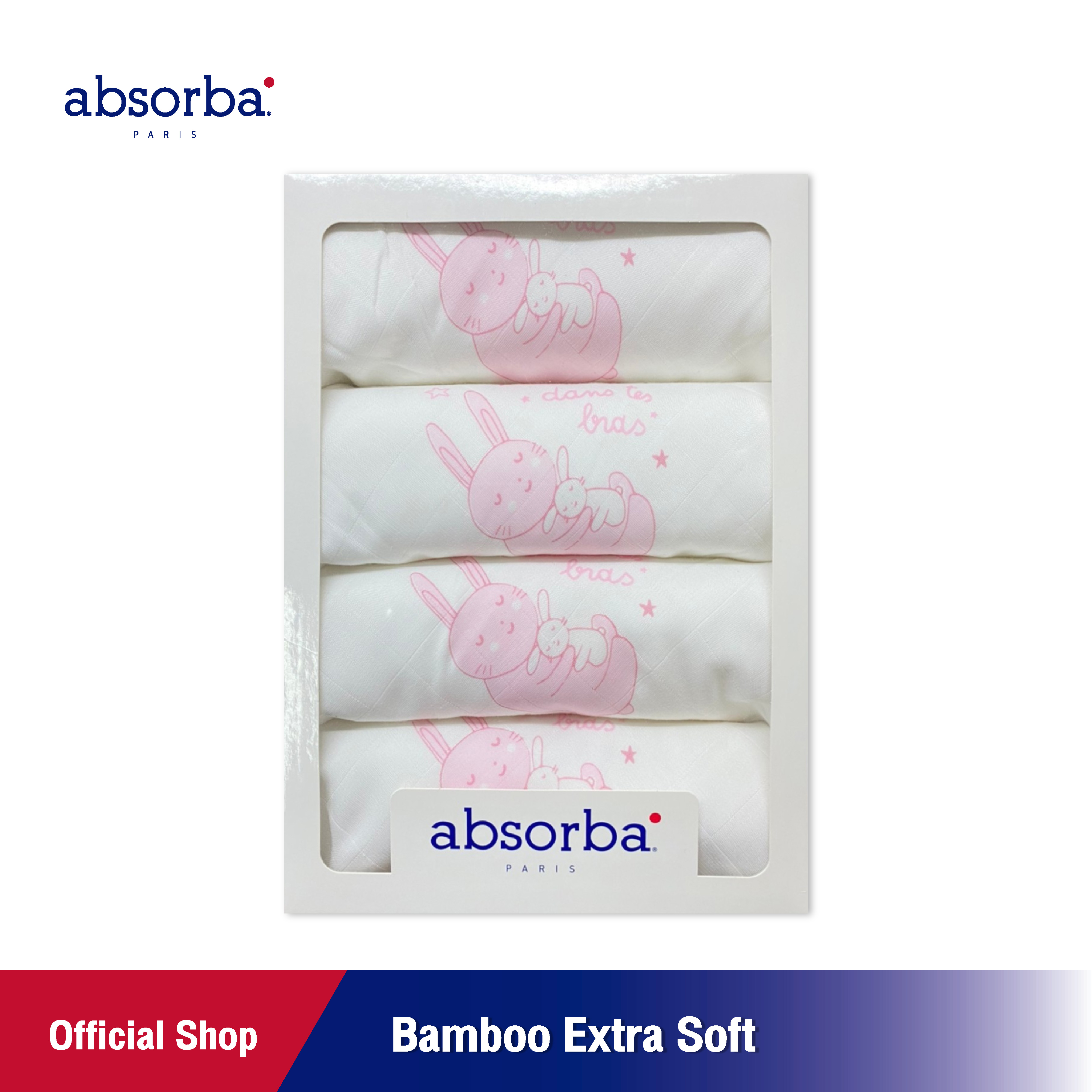 แอ็บซอร์บา (แพ็ค 4 ผืน) ผ้าอ้อมเด็กแรกเกิด Bamboo Extra Soft ทอ 2 ชั้น ขนาด 30x30 นิ้ว ลายพี่กระต่ายฝันดี ราคา 659 บาท*ส่งฟรี