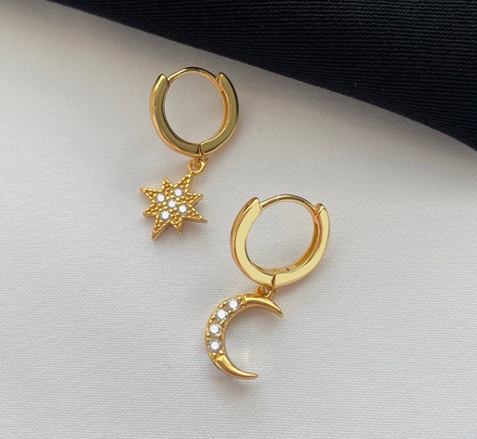 littlegitl gifts-Star moon earrings clip s925 ต่างหูห่วงแบบคลิปดาว+พระจันทร์