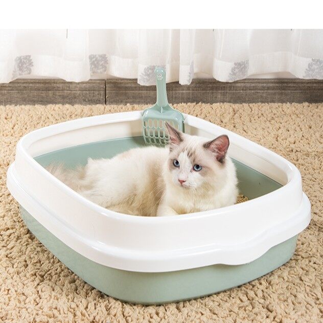 Boqi factory กระบะทรายแมว ในสต็อก Stock 2 ชิ้น/เซ็ตกะบะทรายแมว + ตักของเล่นรูปปลาสำหรับแมว Litter ห้องน้ำ  กระบะทรายแมว ร48×40×13 CFS