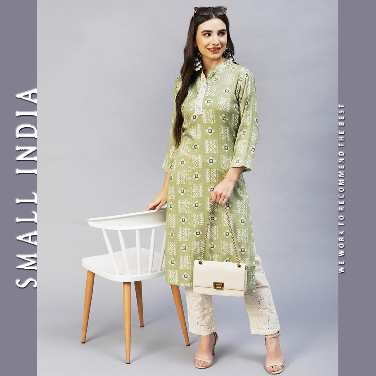 {**Free Shipping**} Small India 🌸 Soft Rayon Chikan Kurtis Shirt and Pants Set 🌸 Beautiful Kurti Set ราคา 1,880 บาท*ส่งฟรี