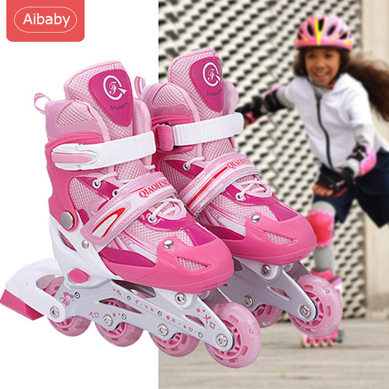 Aibaby รองเท้าอินไลน์สเก็ต รองเท้าสเก็ต In-line Skate โรลเลอร์สเกต โรลเลอร์เบลด อินไลน์สเก็ต Roller Shoes S/M/L หมวกกันน็อคเด็กที่รองเข่า 7ชิ้น Safety Guard