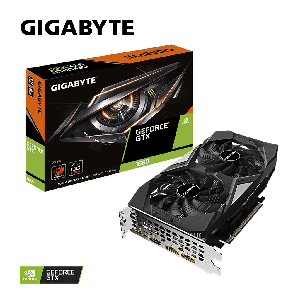 ประกัน 3 ปี ของใหม่ GTX 1660 รับประกัน 3 ปี gigabyte GeForce GTX 1660 oc NVIDIA 6GB GDDR5 192-bit WINDFORCE 2X Cooling System with alternate spinning fans 90 mm unique blade fans Protection back plate ราคา 11,900 บาท*ส่งฟรี