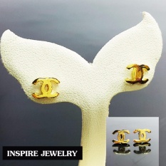 Inspire Jewelry ,ต่างหูหุ้มทองแท้ 100$K สวยหรู ขนาด 0.8x0.5cm.พร้อมกล่องทองกลม สีแดง