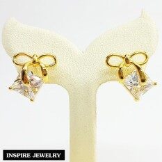 Inspire Jewelry ,ต่างหู รูปโบว์ประดับเพชรสวิส หุ้มทองแท้ 100$K ขนาด 1.2 CM สวยหรู พร้อมถุงกำมะหยี่