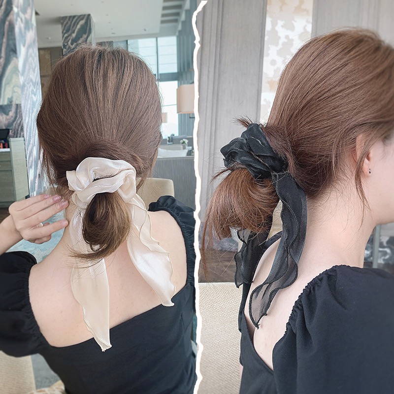 Korean Large Intestine Hair Tie Bowknot Tassel Head Rope Female Hair Ornaments Long Streamer