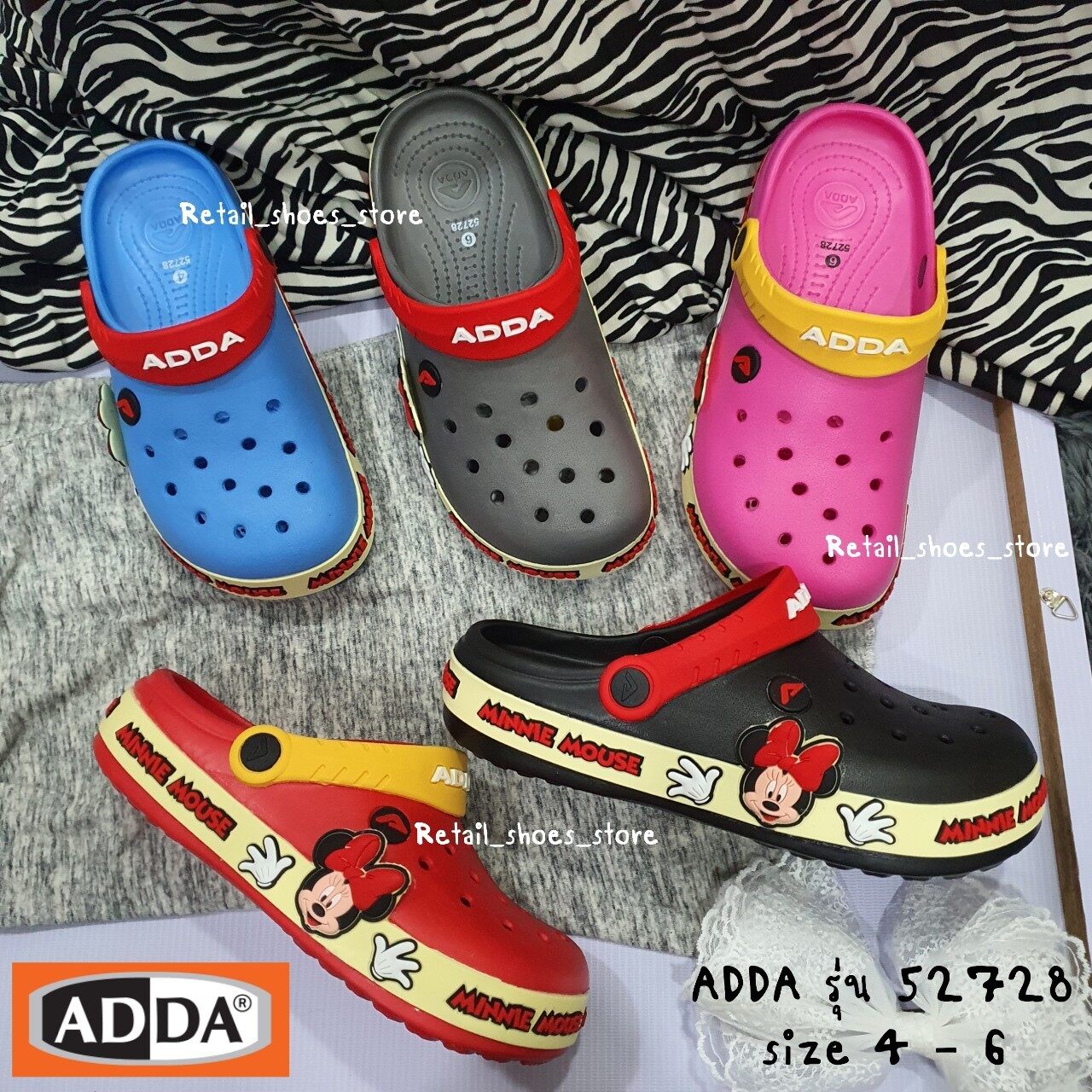 ADDA รองเท้าแตะหัวโตลาย Minnie มินนี่เม้าส์ มี 5 สี ไซส์ 4-6