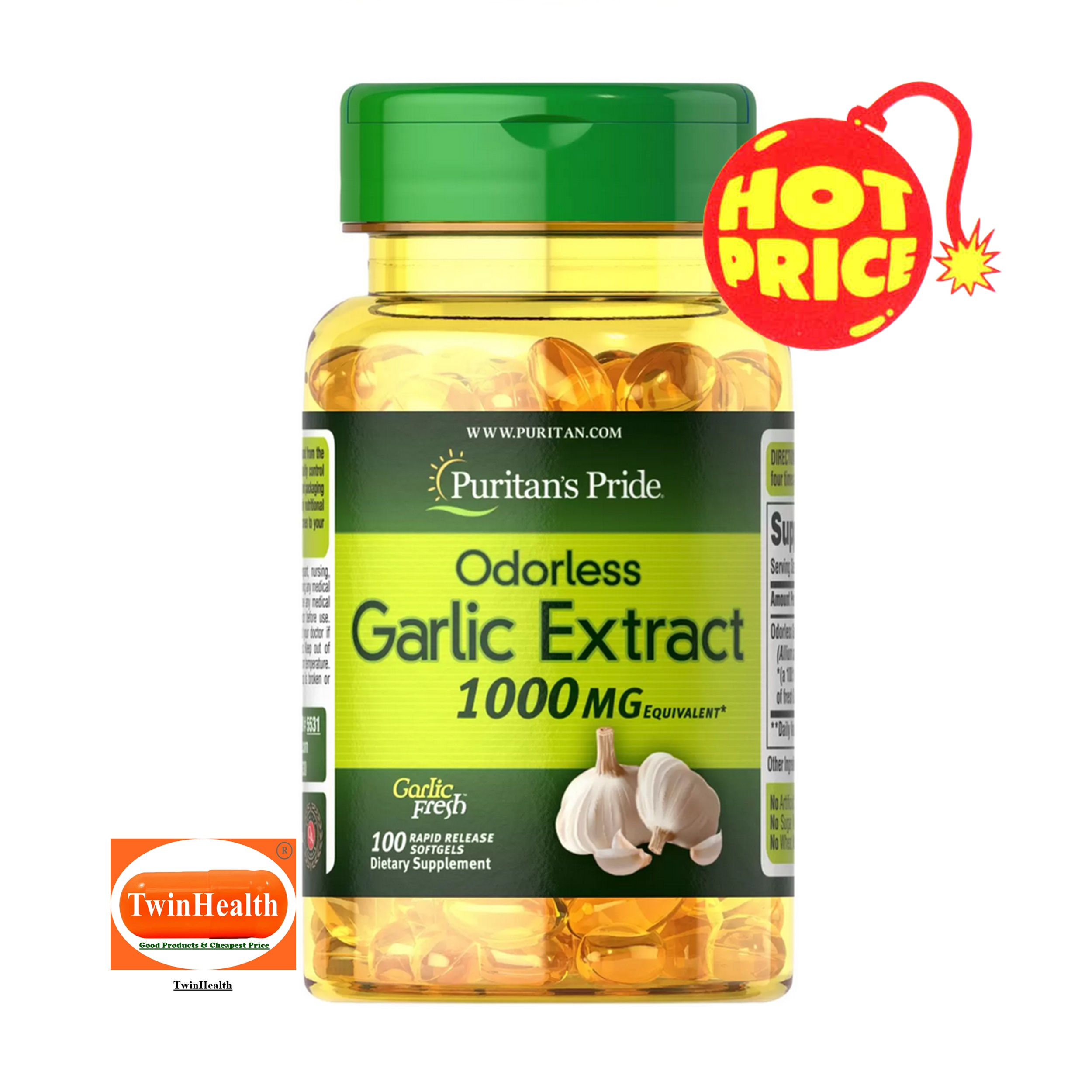 Puritan's Pride Odorless Garlic 1000 mg / 100 Rapid Release Softgels