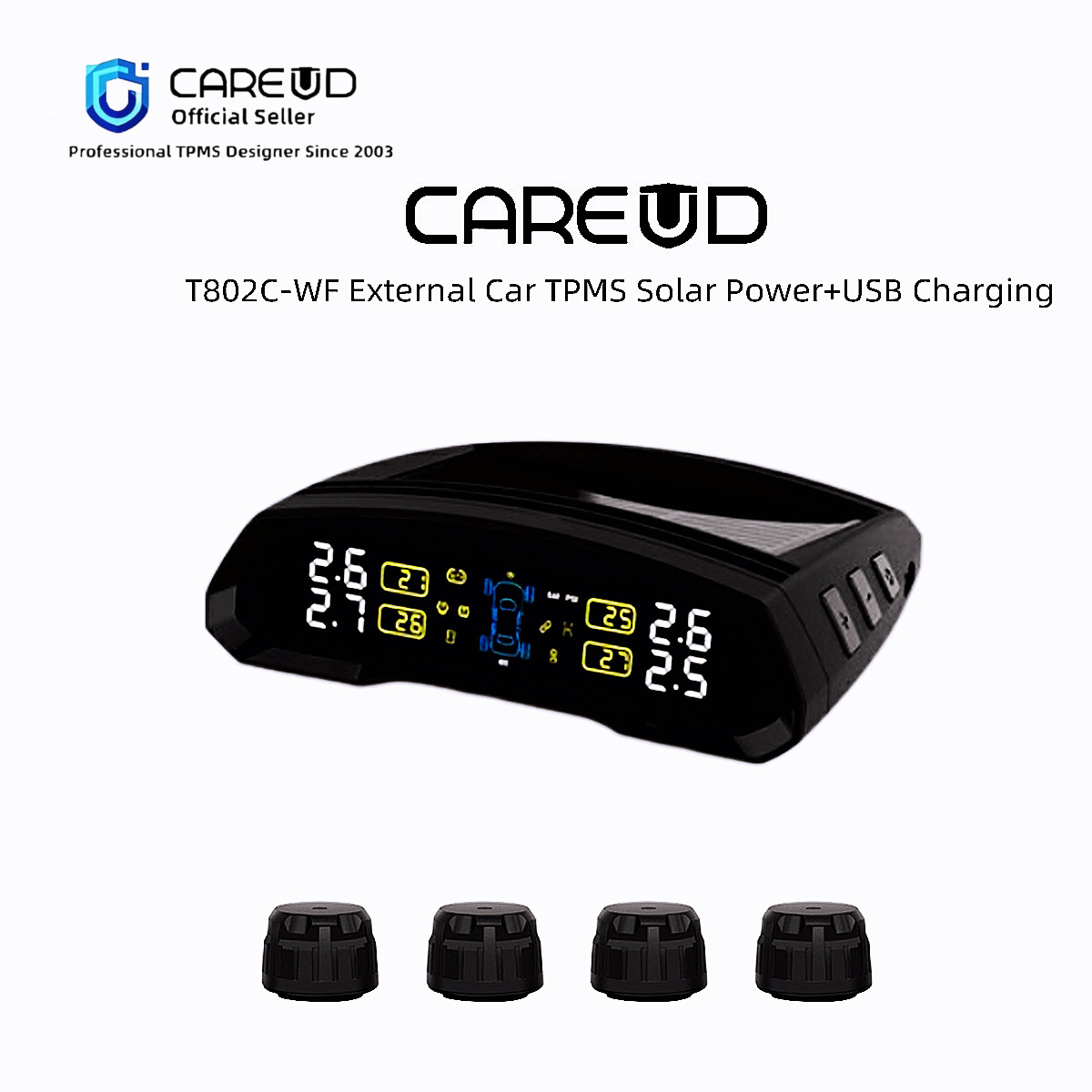 CAREUD T802C-WF Car TPMS External Car Tire Pressure Monitoring System Solar Powered USB Fast Charging ราคา 3,299 บาท*ส่งฟรี