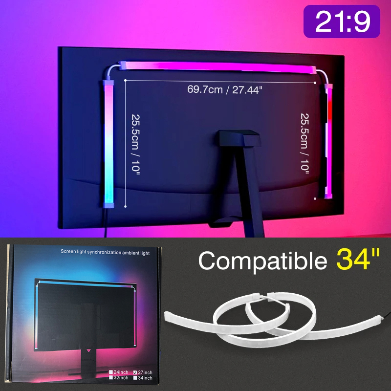 แถบไฟ RGB ซิงโครไนซ์หน้าจอคอมพิวเตอร์ USB 5V สีดรีม สําหรับห้องเล่นเกม