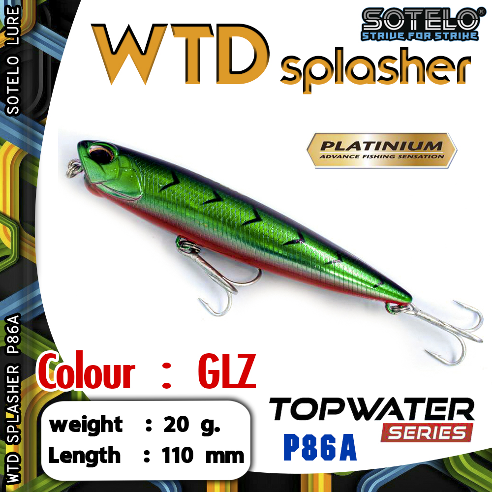 อุปกรณ์ตกปลา เหยื่อปลั๊ก เหยื่อปลอม SOTELO - รุ่น WTD SPLASHER P86A (110mm)