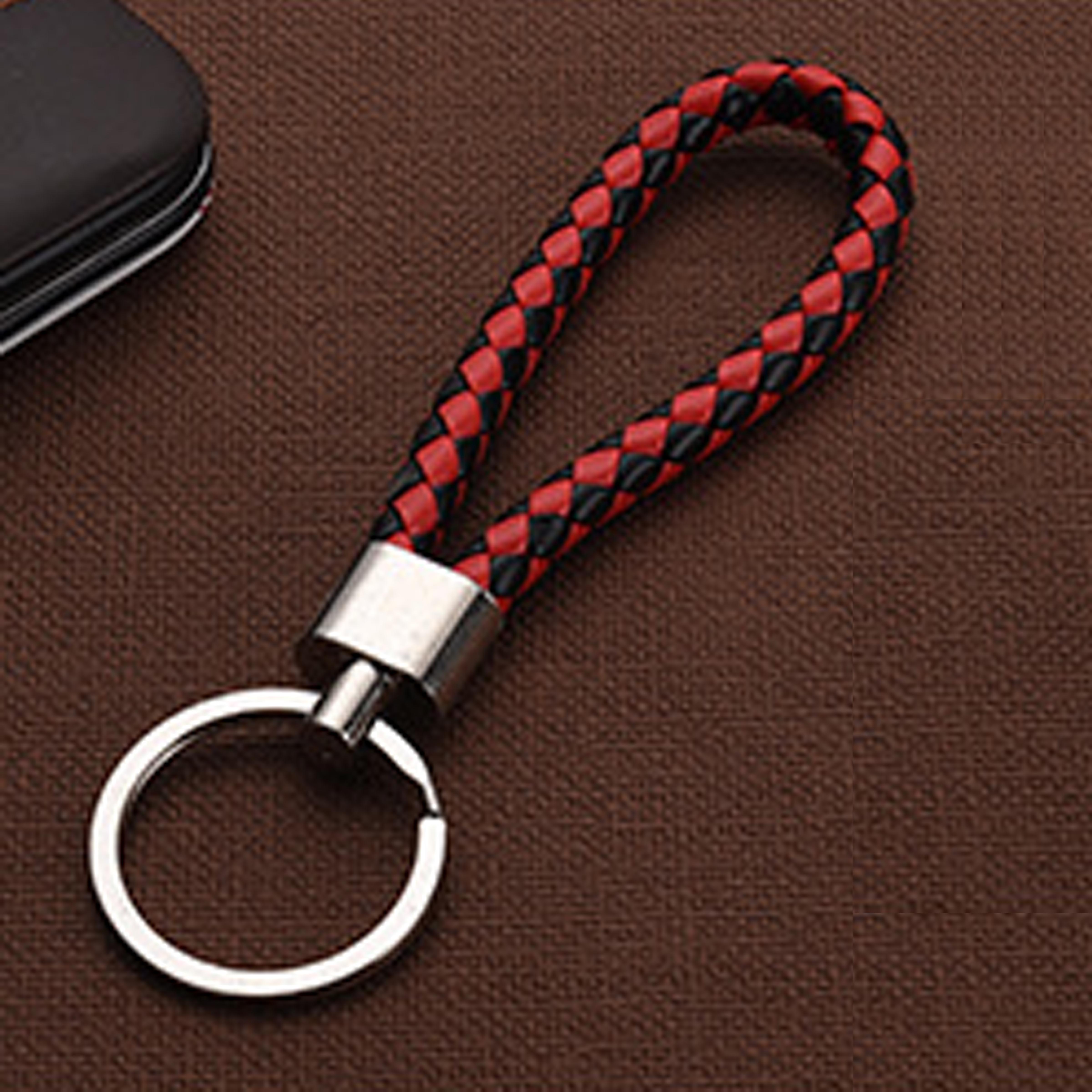 พวงกุญแจสร้างสรรค์  เชือกหนังถักด้วยมือ พวงกุญแจหัวอัลลอยใหม่ simple key chain