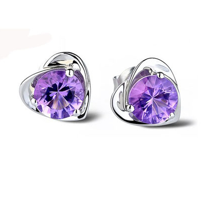 ต่างหูทอง / ต่างหูเพชร TANITTgems คำขาวรูปหัวใจประดับพลอยอเมทิสต์ - สีม่วง