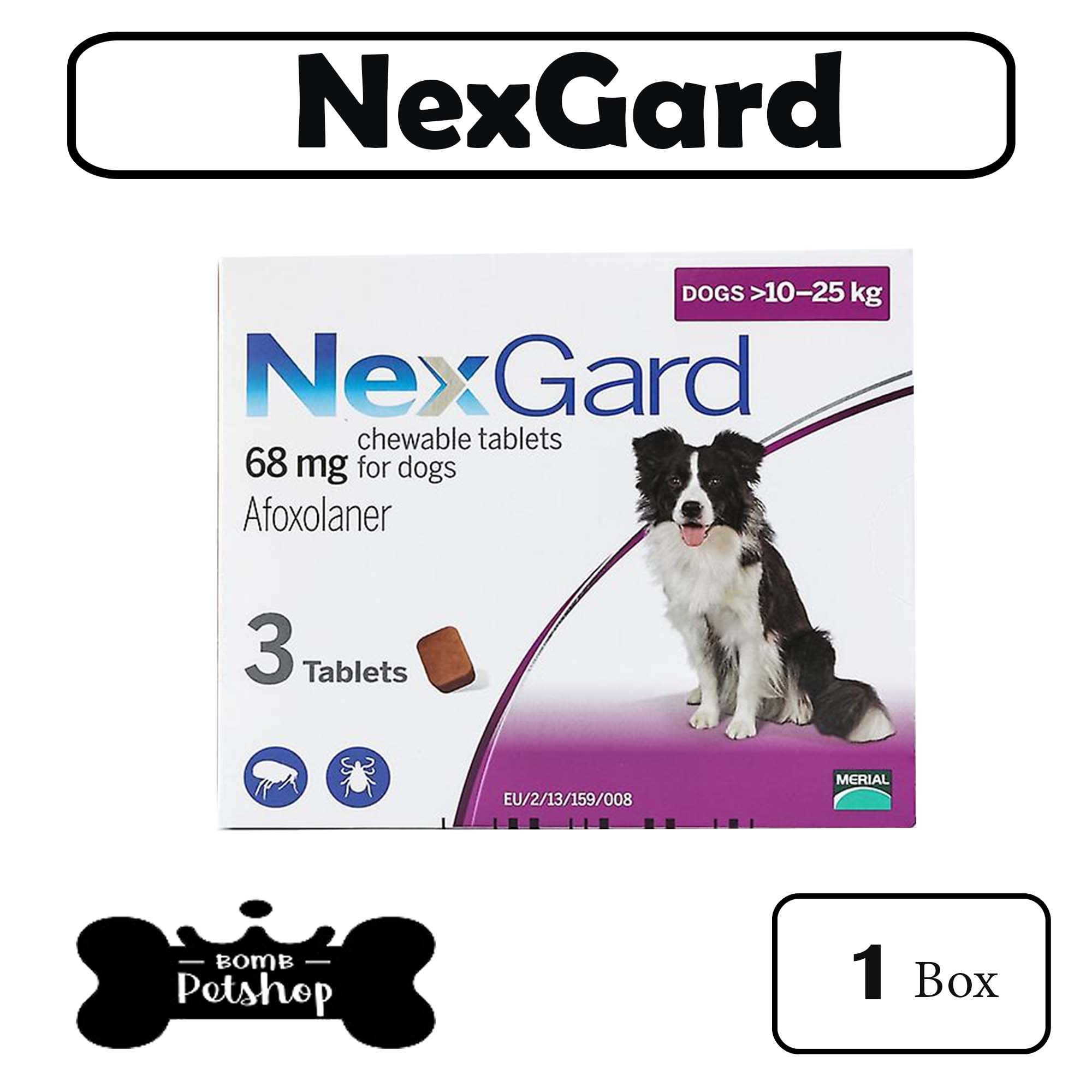 Nexgard Dog tick & flea เน็กการ์ด สุนัข 1 กล่อง นน. 10 - 25 kg  (Exp.09-2022)