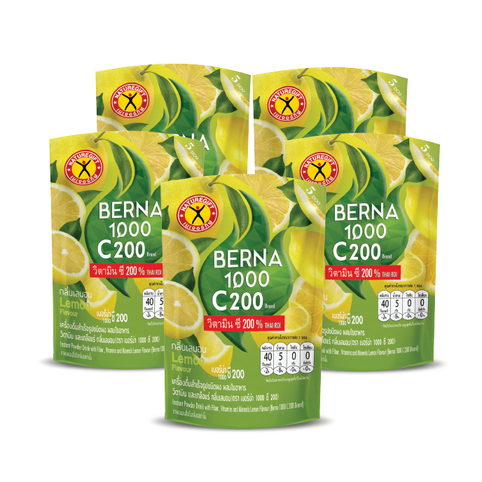 Naturegift  Berna 1000 C200  (Lemon Flavor)  เนเจอร์กิฟ เบอร์น่า 1000 C200 (กลิ่นเลมอน) 1 ชุด มี 5 ถุง (ถุงละ 5 ซอง)