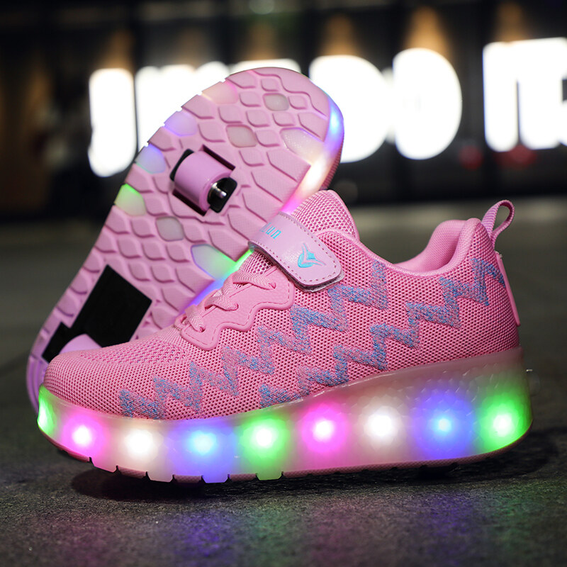 ชาร์จเด็กรองเท้าไฟ LED Roller skate shoes รองเท้ารองเท้าสเก็ตลูกกลิ้งเด็กไฟ LED UP รองเท้าติดล้อสเก็ตรองเท้าโรลเลอร์รองเท้าชาร์จโดย USB Roller skate shoes