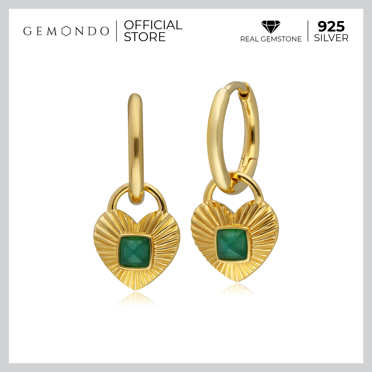 Gemondo Yellow Gold Plated Sterling Silver Heart Huggie Earrings with Green Chalcedony Bezel Set ราคา 2,380 บาท*ส่งฟรี