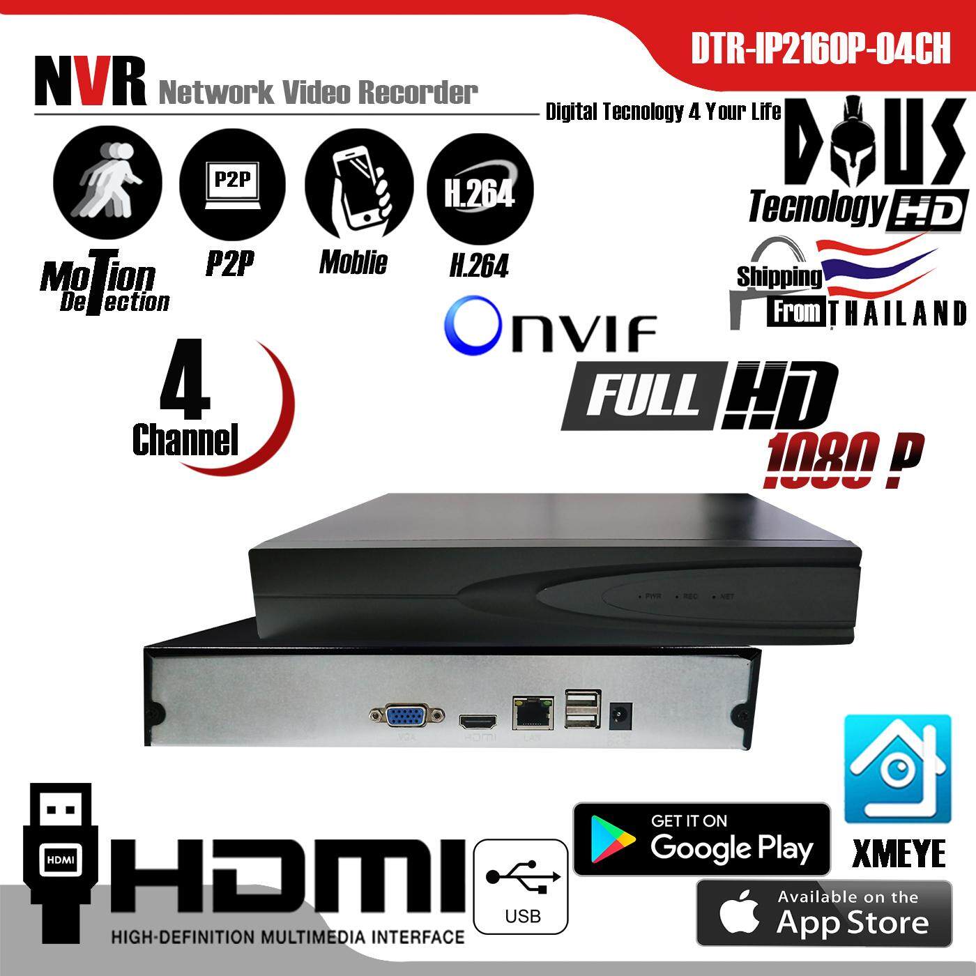 DIUS เครื่องบันทึกภาพ NVR Network video Recorder 4CH Full HD 1080P รุ่น ( DTR-IP2160P-04CH ) สำหรับ กล้อง IP camera