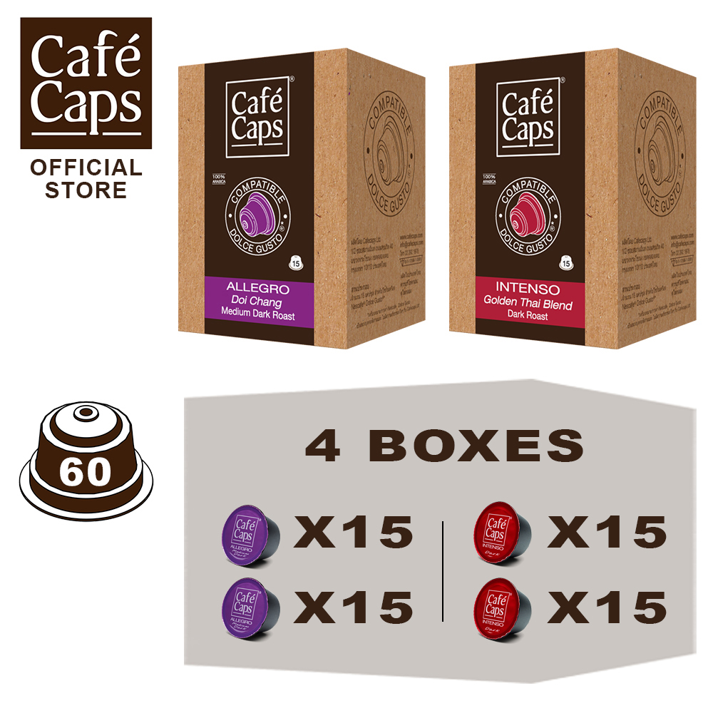Dolce Gusto Compatible Capsules MIX (Intenso & Doi Chang) - Cafecaps (2 Boxes X 15 Caps Each) | กาแฟแคปซูล ราคา 939 บาท*ส่งฟรี