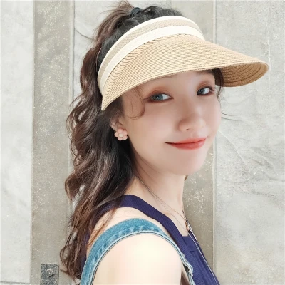 Pearl embroidered straw hat wide brim hat portable hat foldable hat Fashion female hat Hat on the sea Panama Hat Bucket Hat Woven Hat