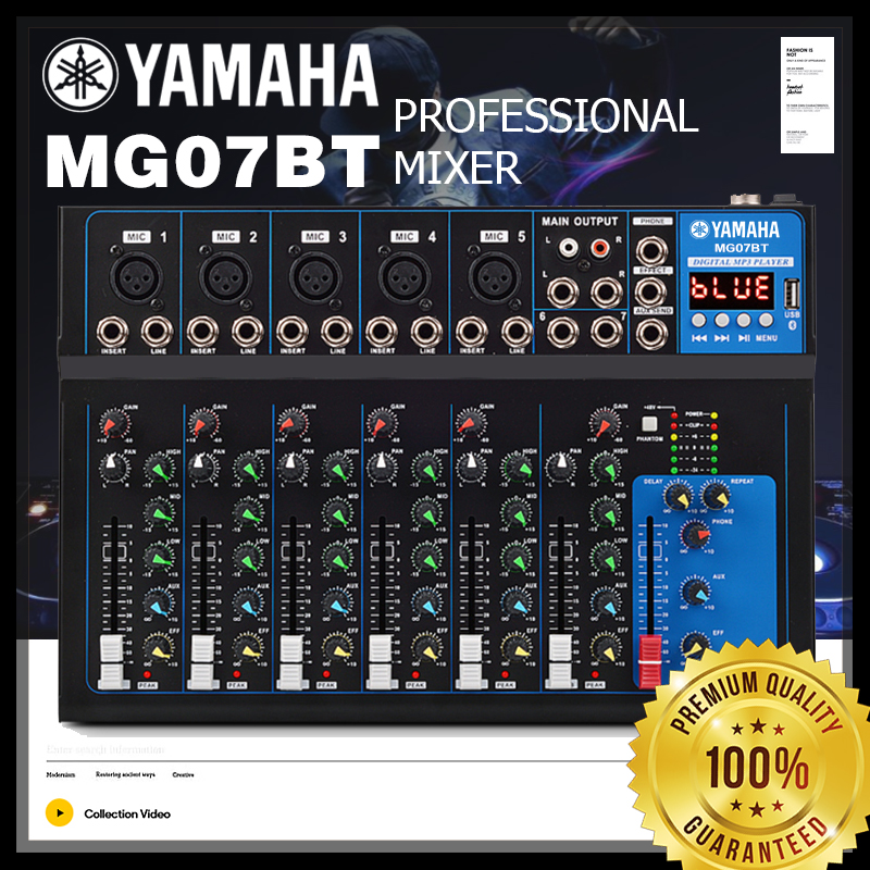 Yamaha USB 7ช่องผสมสัญญาณเสียง รุ่น Sound Mixing Console with Bluetooth Record Audio Mixer ทางแอมป์การแสดงบนเวที KTV ที่ร้องเพลงสดโดยเฉพาะ