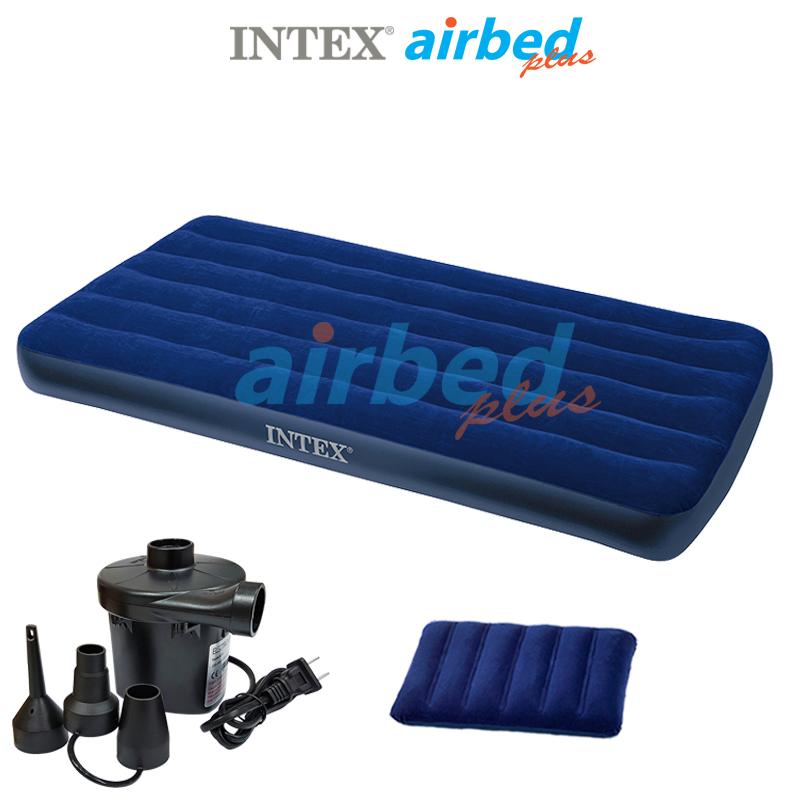 Intex ส่งฟรี ที่นอนเป่าลม 3.5 ฟุต (ทวิน) 0.99x1.91x0.22 ม. รุ่น 68757 + หมอนและที่สูบลมไฟฟ้า