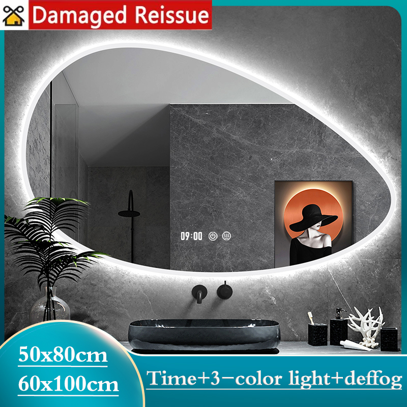Anti Fog LED Irregular Bathroom Mirror Simple Irregular Dressing Table Mirror Time Temperature Hanging Wall Mirror ราคา 2,497 บาท*ส่งฟรี