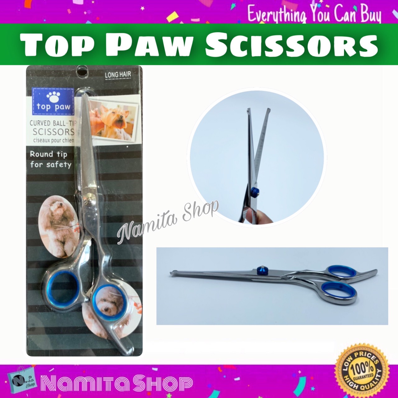 Namita Top Paw Curved Ball tip กรรไกรตัดขน กรรไกรตัดขนสัตว์เลี้ยง กรรไกรตัดขนสุนัข หมา แมว ทรงโค้งปลายมน ขนาด 6.5 นิ้ว