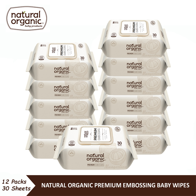 Natural Organic Premium Embossing Baby Wipes (Portable Cap Type, 12 X 30Sheets) ทิชชูเปียกเนเชอรัลออแกนิคพรีเมียมเบบี้ไวพ์ส แผ่นพิมพ์นูน ขนาดพกพา มีฝา บรรจุ 30 แผ่น 1 เซต จำ ราคา 749 บาท*ส่งฟรี