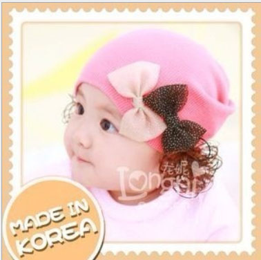 หมวกมีปอยผม หมวกเด็กผู้หญิงสไตล์เกาหลี น่ารักมาก หมวกปอยผม หมวกเกาหลีน่ารักมากๆ