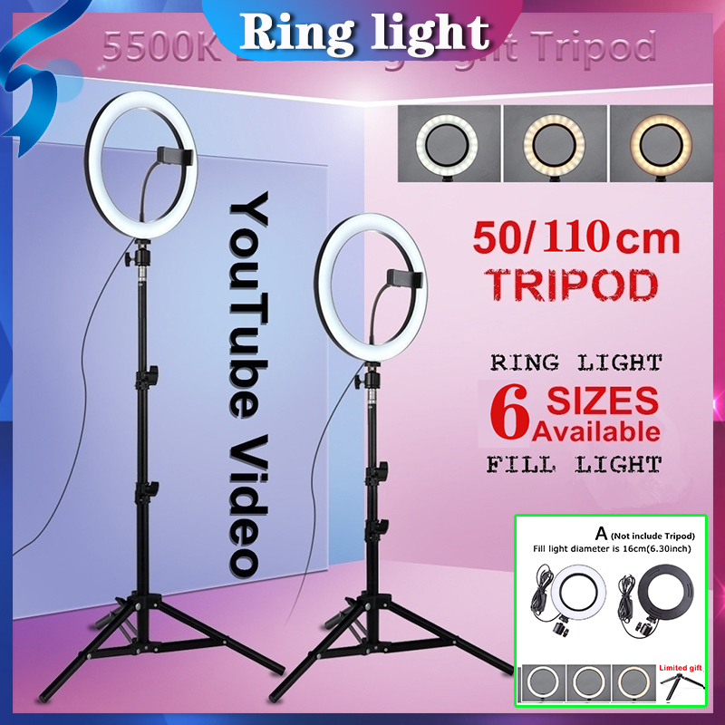ไฟ LED วงแหวน 10 นิ้ว LED Ring Light 14/18 inch เซลฟี่ความงามเติมแสง Continuous Lighting Kit Beauty Facial Shoot, Light Stand Tripod, Cell Phone Spring Clip Holder Makeup Photo Studio
