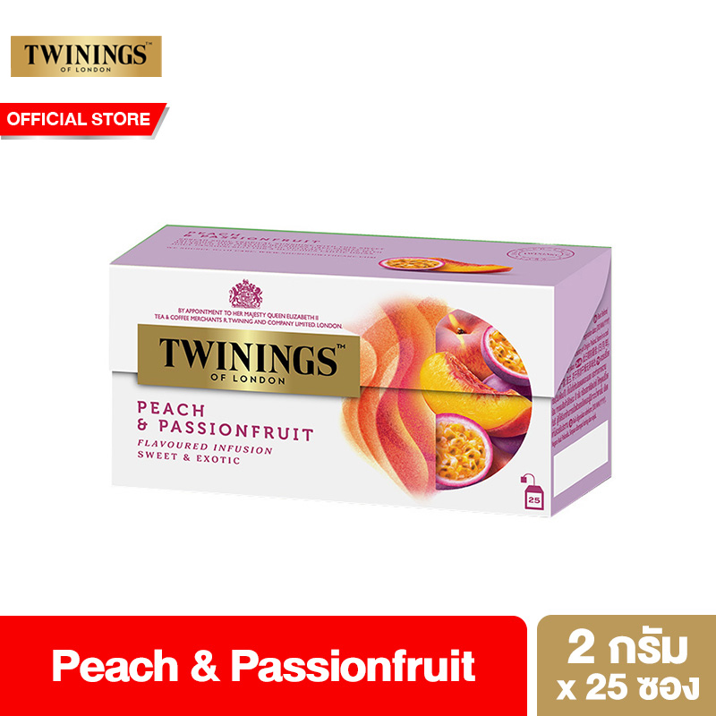ทไวนิงส์ เครื่องดื่ม พีช เเอนด์ แพชชั่น ฟรุ้ต ชนิดซอง 2 กรัม แพ็ค 25 ซอง Twinings Peach & Passionfruit 2 g. Pack 25 Tea Bags ราคา 269 บาท*ส่งฟรี