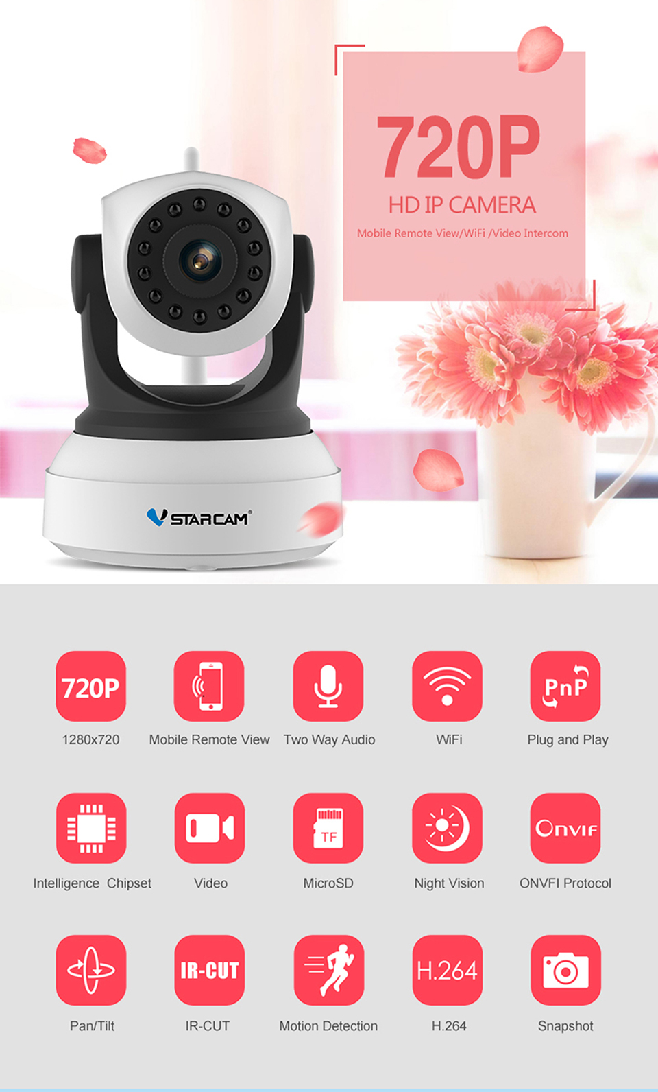 Camera VSTARCAM รุ่น C24S 3.0 MP and IR CUTกล้องวงจรปิด ราคา 850 บาท*ส่งฟรี