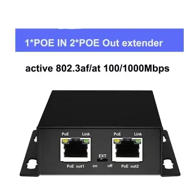 อุปกรณ์ขยายระยะ POE / POE Extender เข้า 1 ออก 2 ระยะสายสูงสุด 250 เมตร Gigabit Poe Extender 10/100/1000Mbps