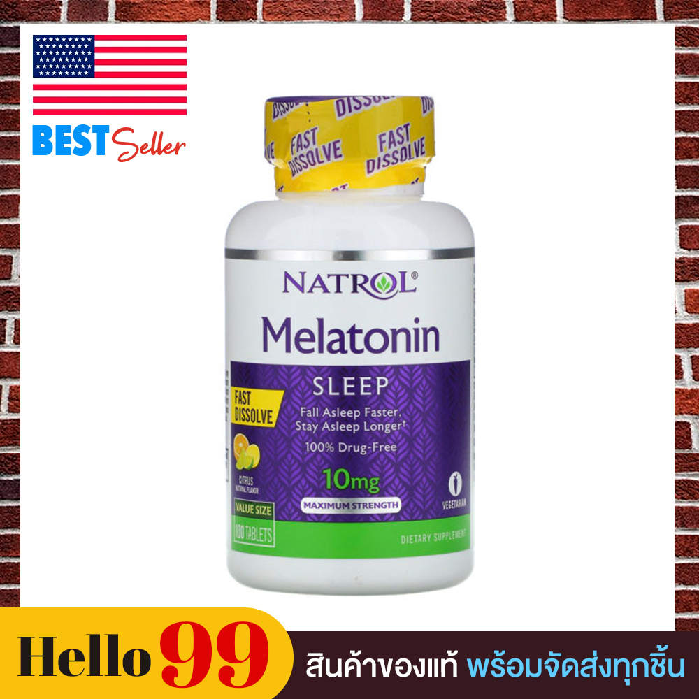 ของแท้ 100%, Natrol Melatonin, รสผลไม้รวม 10 mg. 100 เม็ด, ช่วยให้หลับ, แบบอมละลาย