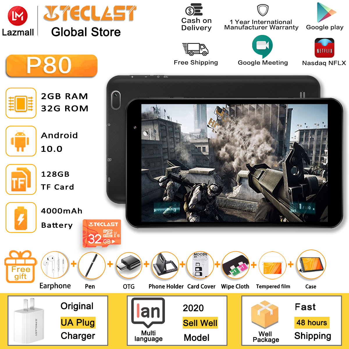 Teclast แบรนด์ใหม่ของแท้ P80 Android 10 Ac Dual ความถี่แท็บเล็ต Wi-fi Android เดิมฟรีของขวัญ