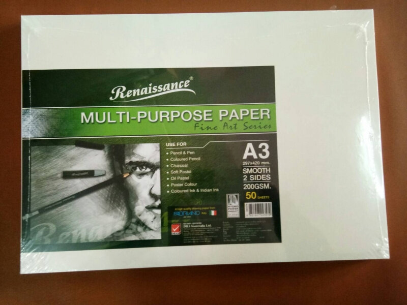 Renaissance กระดาษวาดเขียน A3 และ A4  200 แกรม เรนาซองค์ กระดาษ 100 ปอนด์ (ชนิดผิวเรียบ) 50 แผ่น/แพ็ค