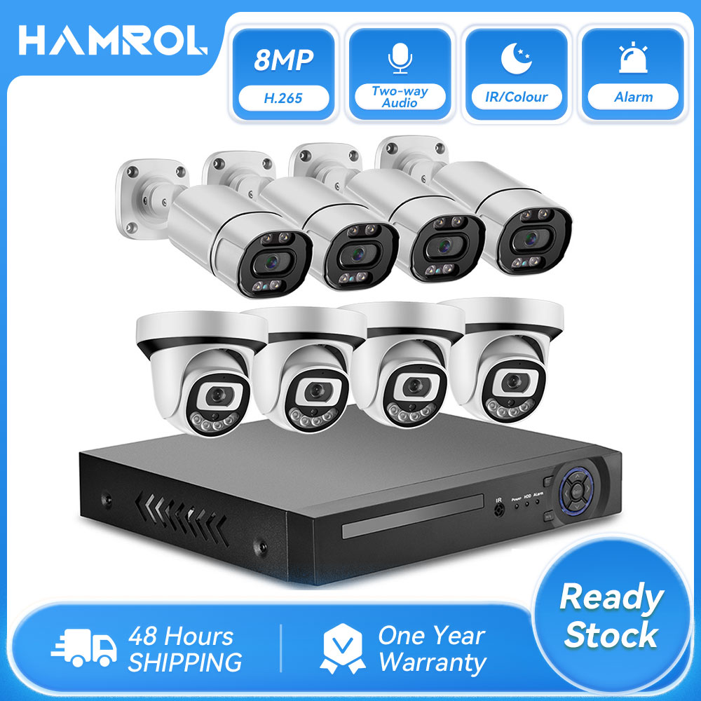 Hamrol 4K 8MP 8CH POE Security Camera System Color Night Vision Video Surveillance Kit Audio Outdoor Home IP Camera CCTV NVR Set P2P ราคา 13,958 บาท*ส่งฟรี