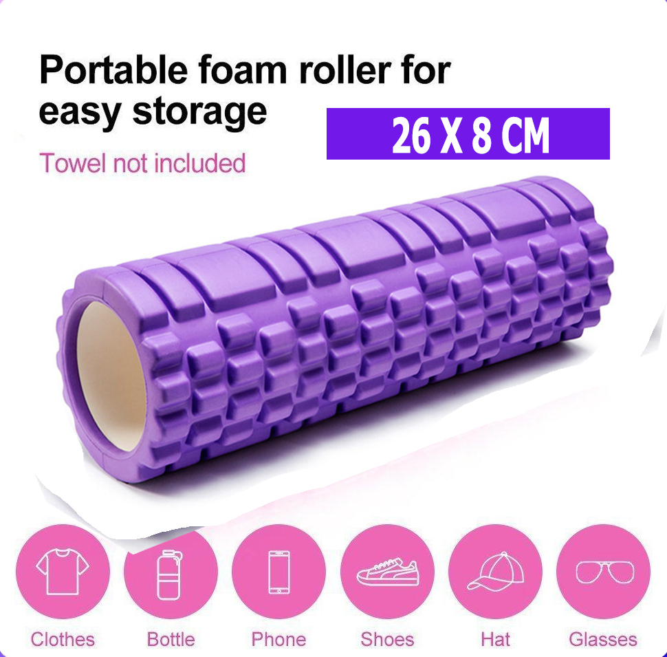 โฟมโรลเลอร์ Purple โฟมนวดกล้ามเนื้อ สำหรับเล่นกีฬา โฟมโยคะ Yoga Foam Roller Massage อุปกรณ์ออกกำลังกาย 26 X 8 CM