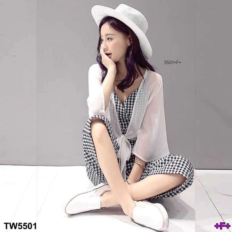 TW5501 Set 2 ชิ้น จั้มสูทขายาว+เสื้อคลุม