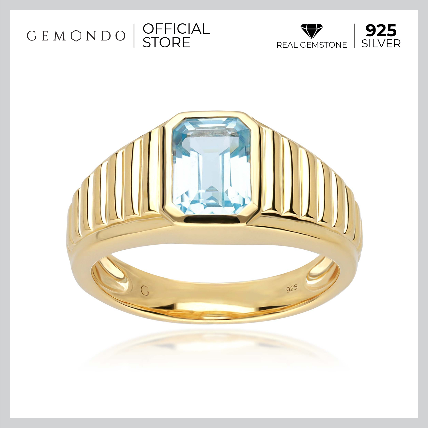 Gemondo 925 Yellow Gold Plated Sterling Silver Blue Topaz Vintage-style Signet Ring ราคา 3,150 บาท*ส่งฟรี